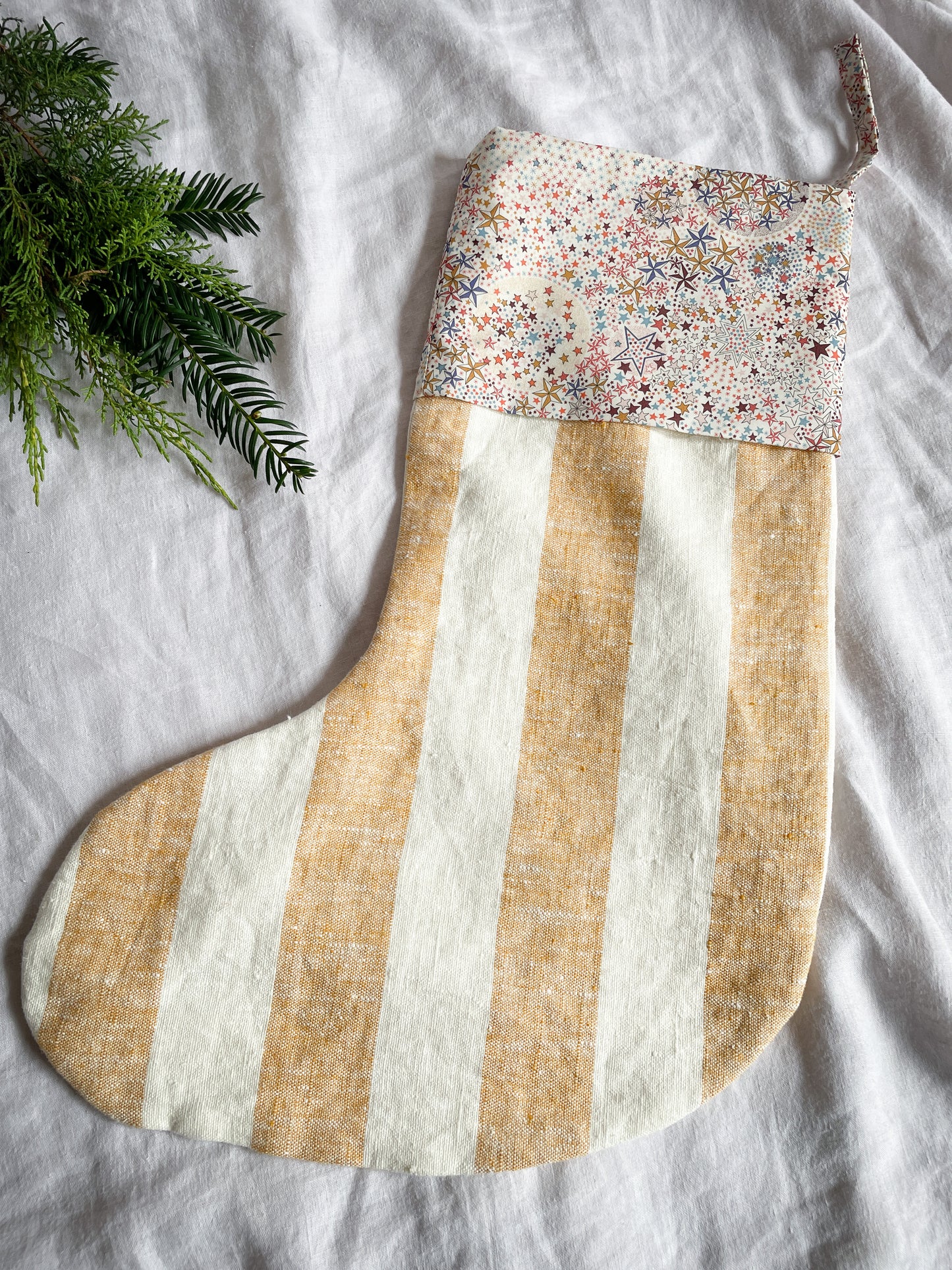 SAMPLE Gold Striped Linen Personalised Christmas Stocking