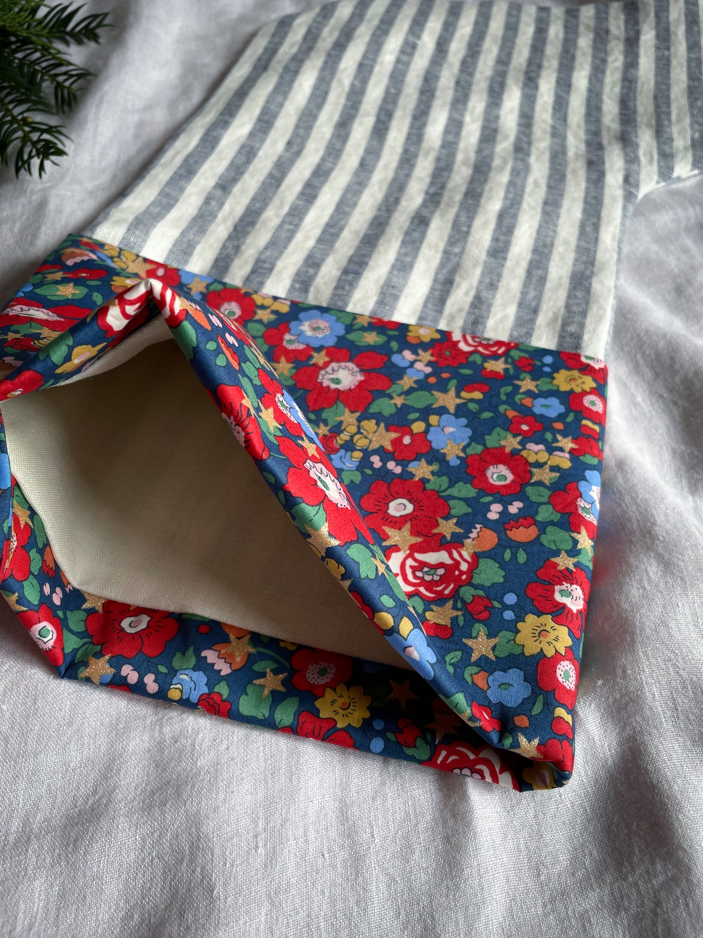 Navy Striped Linen Personalised Christmas Stocking