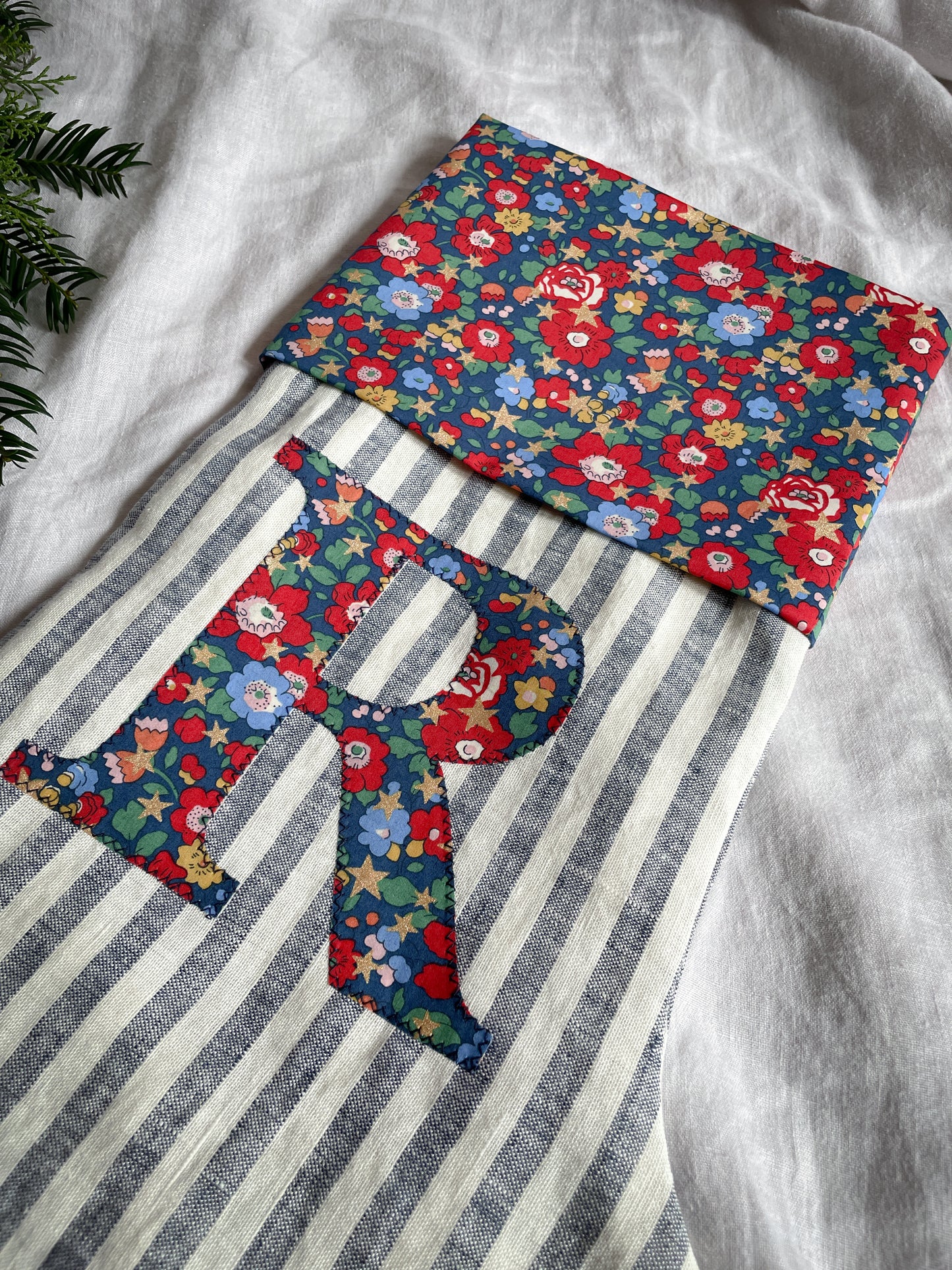Navy Striped Linen Personalised Christmas Stocking