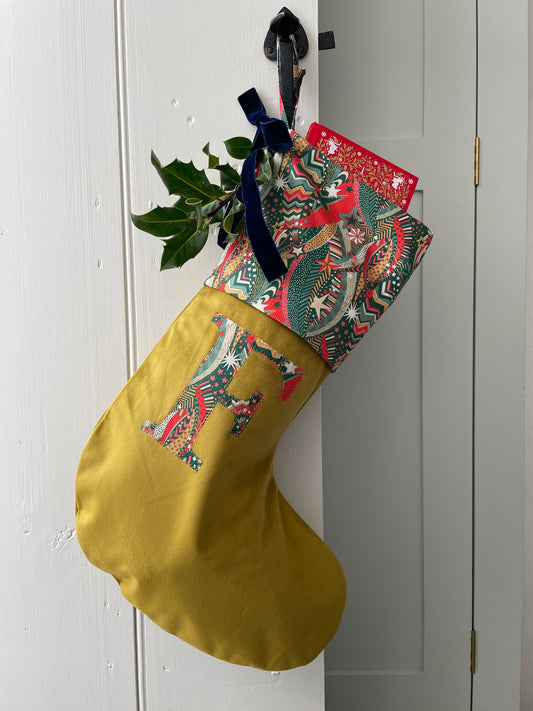 Gold Personalised Velvet Christmas Stocking