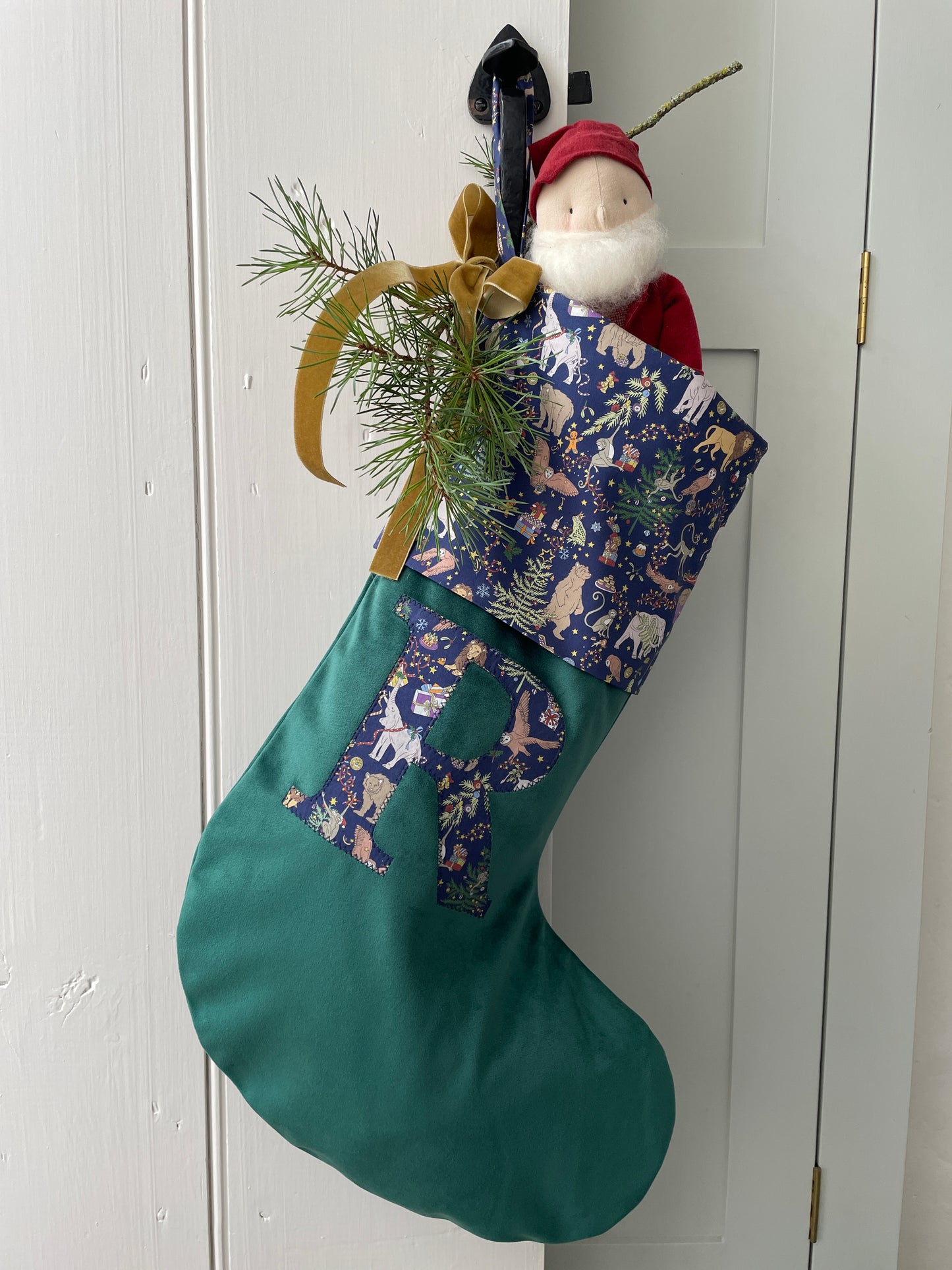SAMPLE Holly Green Personalised Velvet Christmas Stocking
