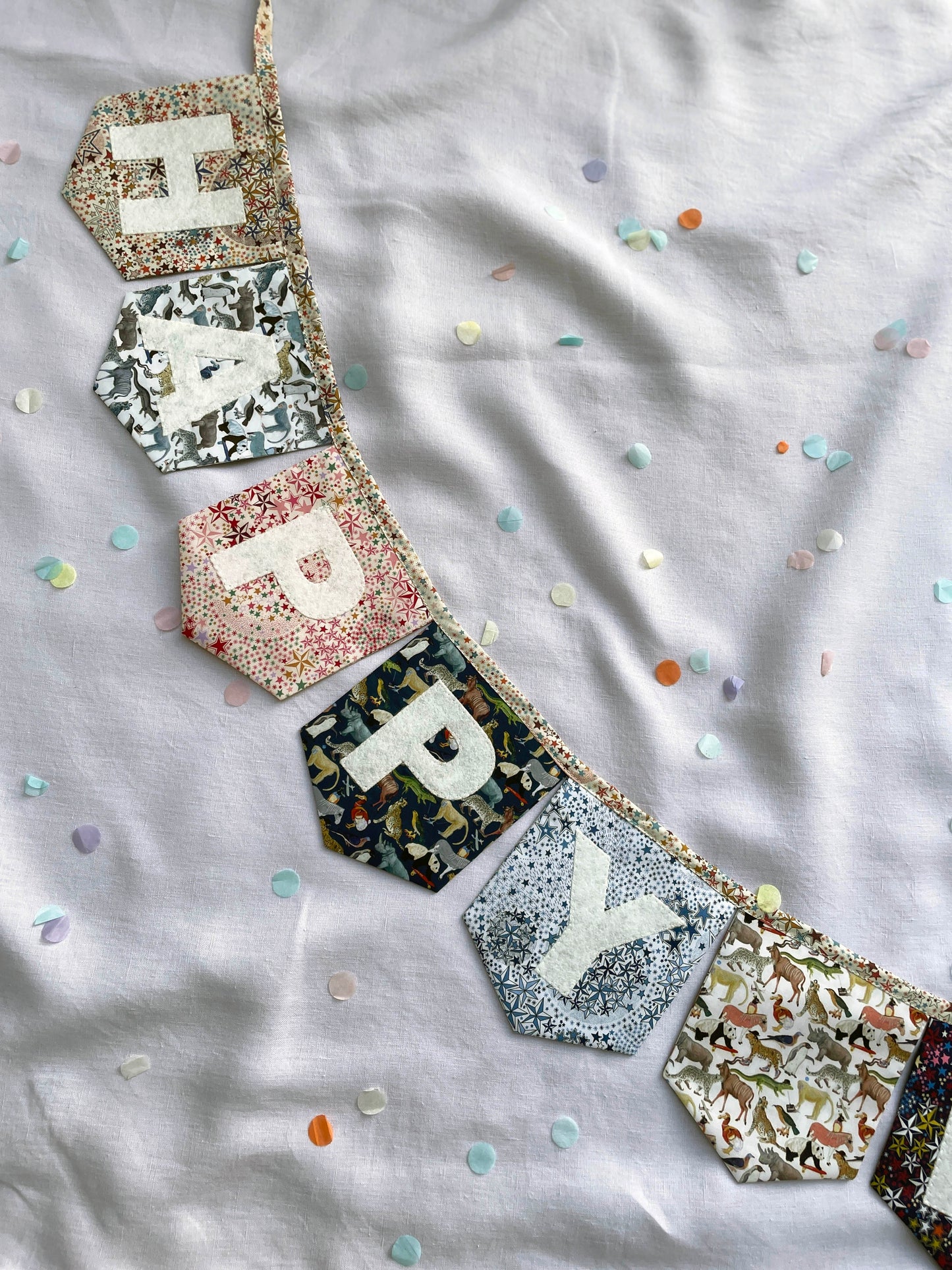 Liberty Print Happy Birthday Bunting Animals and Stars