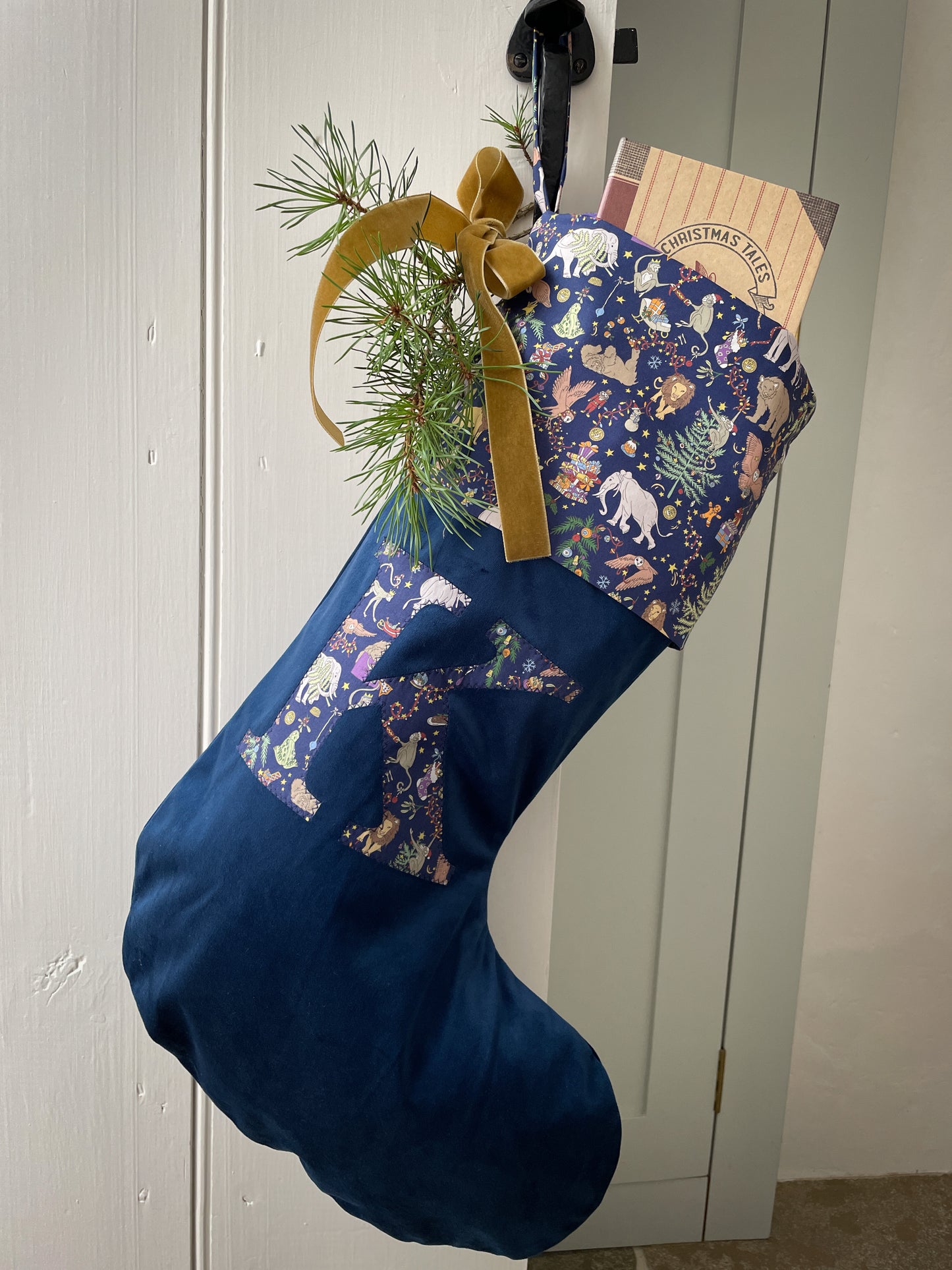 SECONDS Navy Personalised Velvet Christmas Stocking