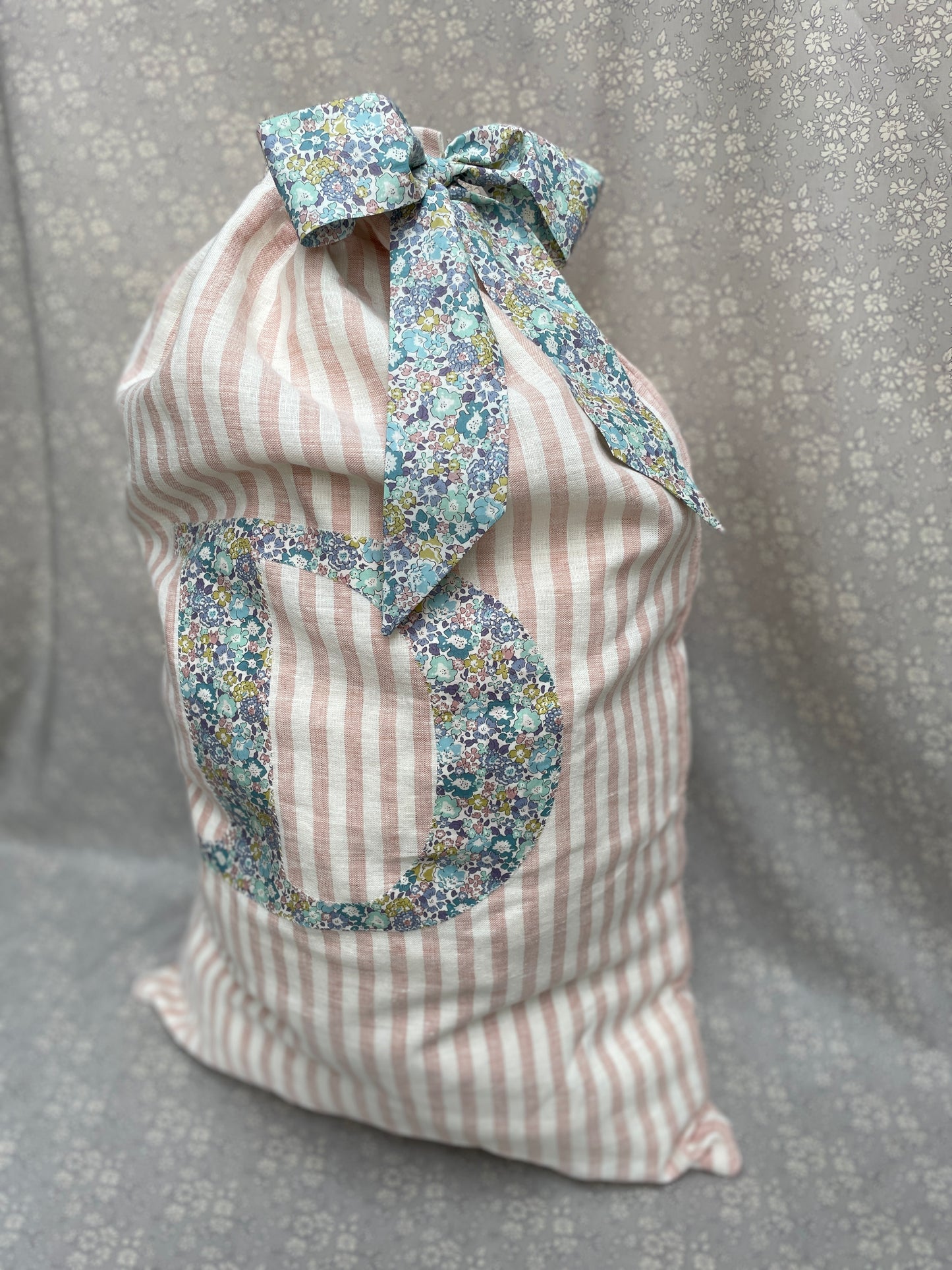 Rose Linen Stripe Personalised Gift Sack