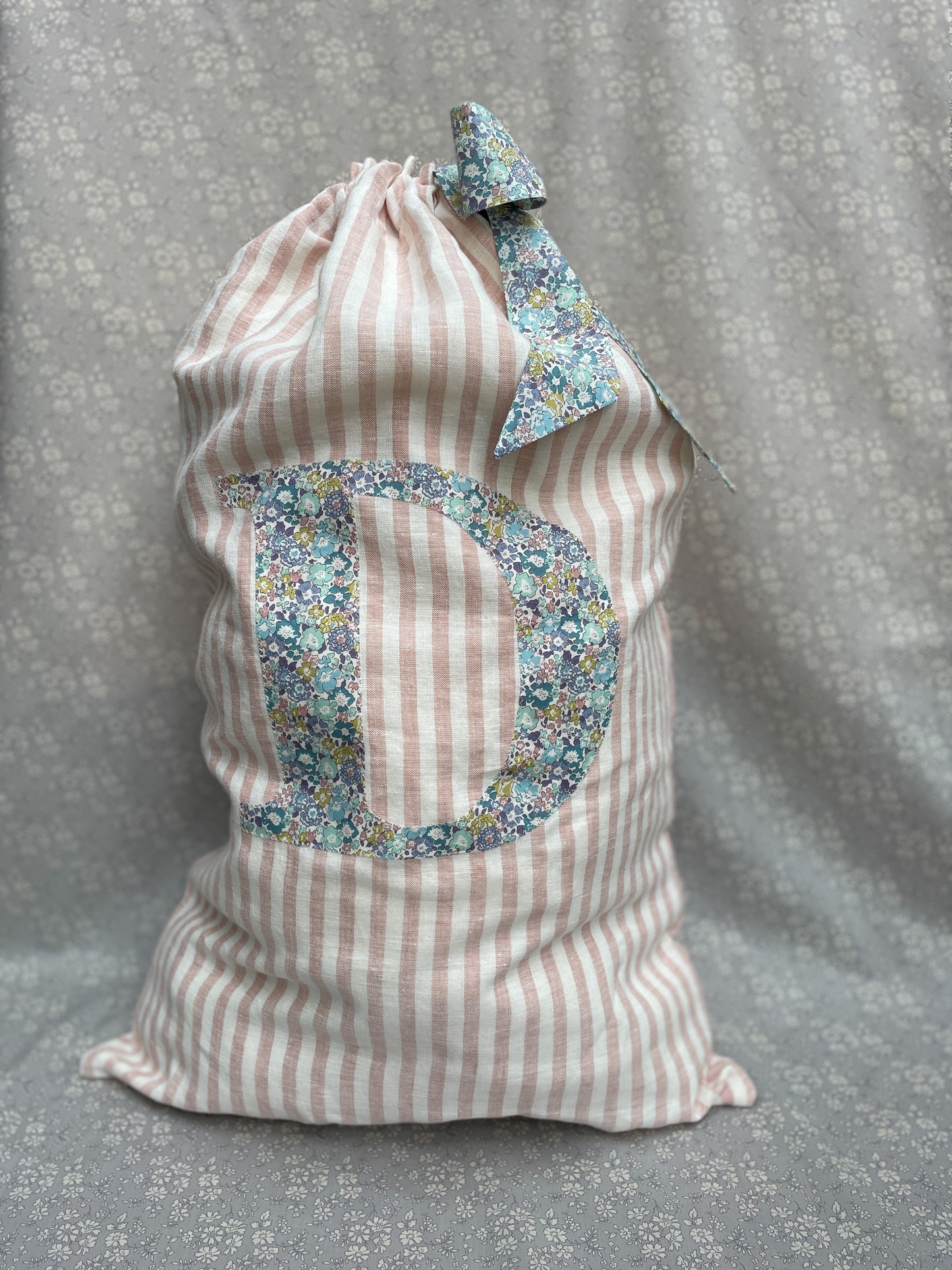 Rose Linen Stripe Personalised Gift Sack