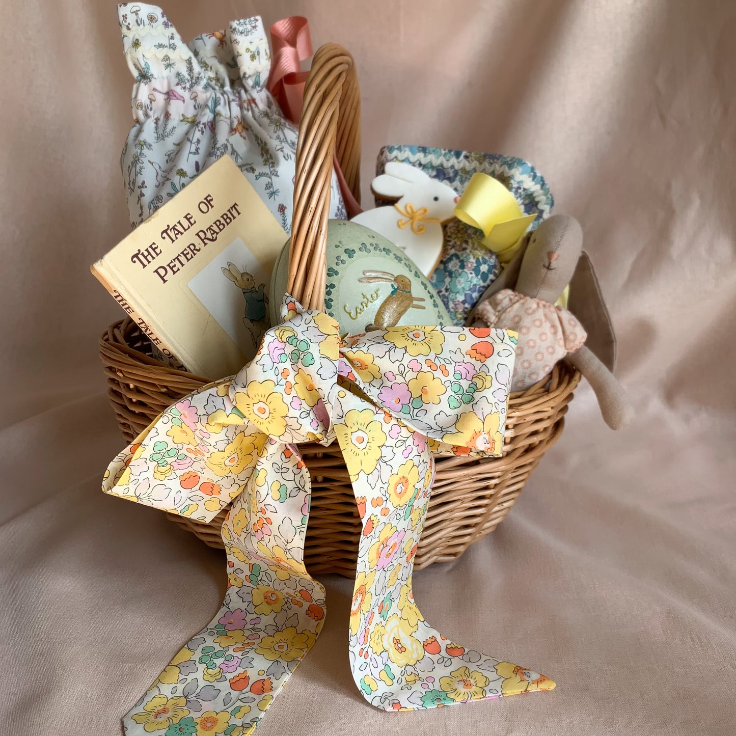 Liberty Print Easter Basket Bow pretty floral egg hunt