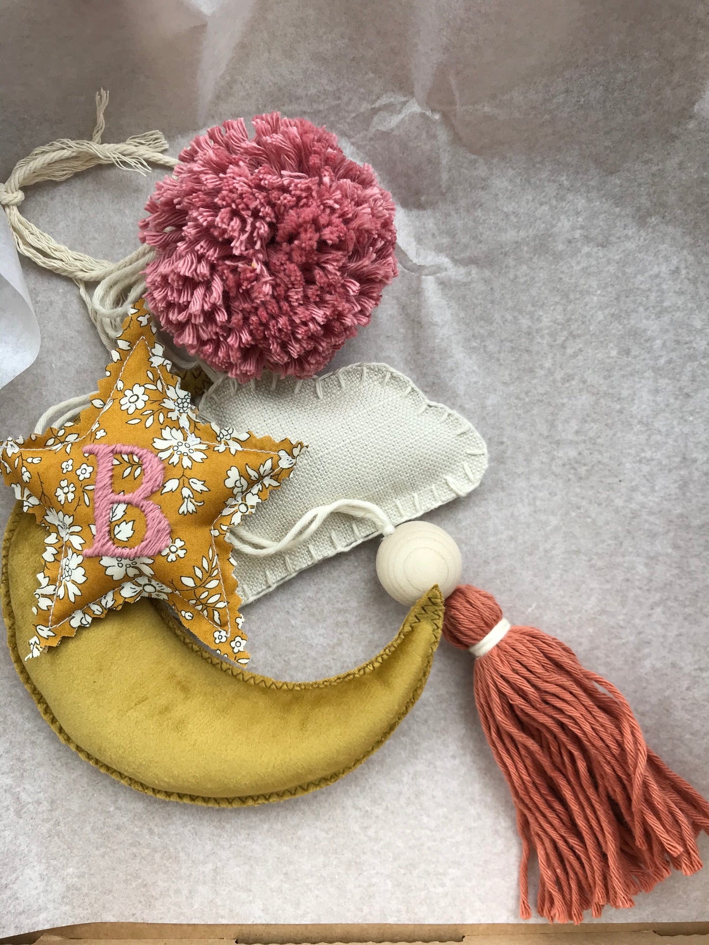 Small Personalised Embroidered Liberty Print Nursery Moon and Star Decor Hanging