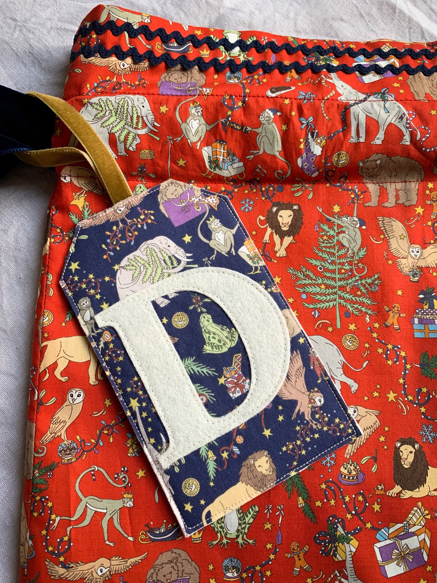 Large Gift Sack Liberty Monogrammed Gift Tag