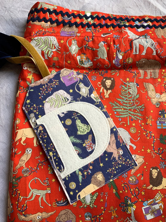 Large Gift Sack Liberty Monogrammed Gift Tag