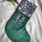 Green Velvet Stocking With Liberty Print Initial