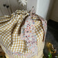 Gold Ivory Gingham Linen Monogrammed Christmas Gift Sack