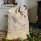 Gold Ivory Gingham Linen Monogrammed Christmas Gift Sack