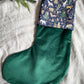 Green Velvet Stocking With Liberty Print Initial