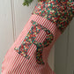 Red Linen Striped Personalised Christmas Stocking