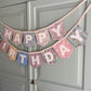 Liberty London Floral Print Bunting with ivory felt happy birthday applique letters
