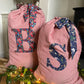 Red striped linen Christmas gift sack - Extra Large and Large Sizes shown together