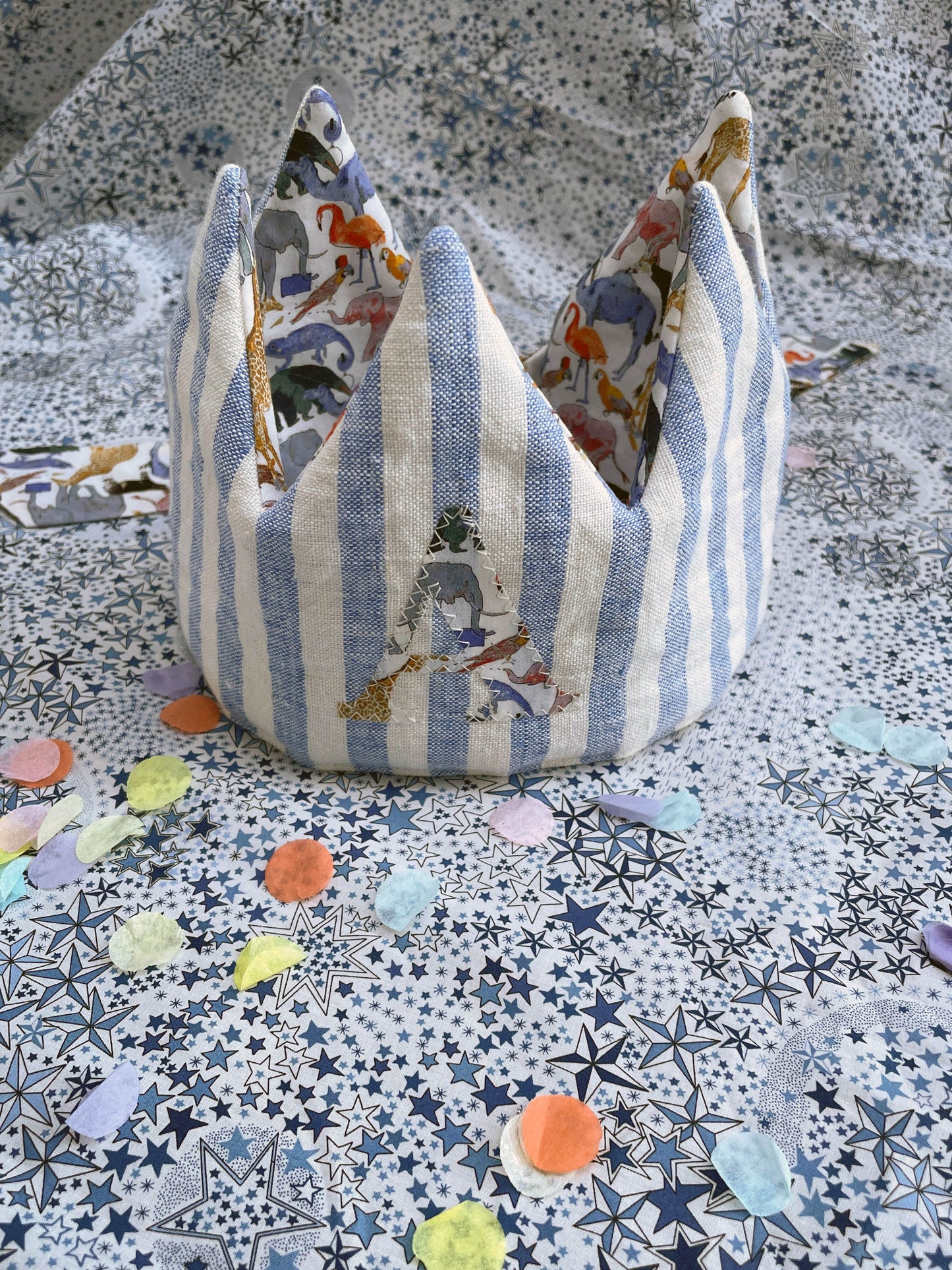 Blue Stripe Linen Birthday Crown