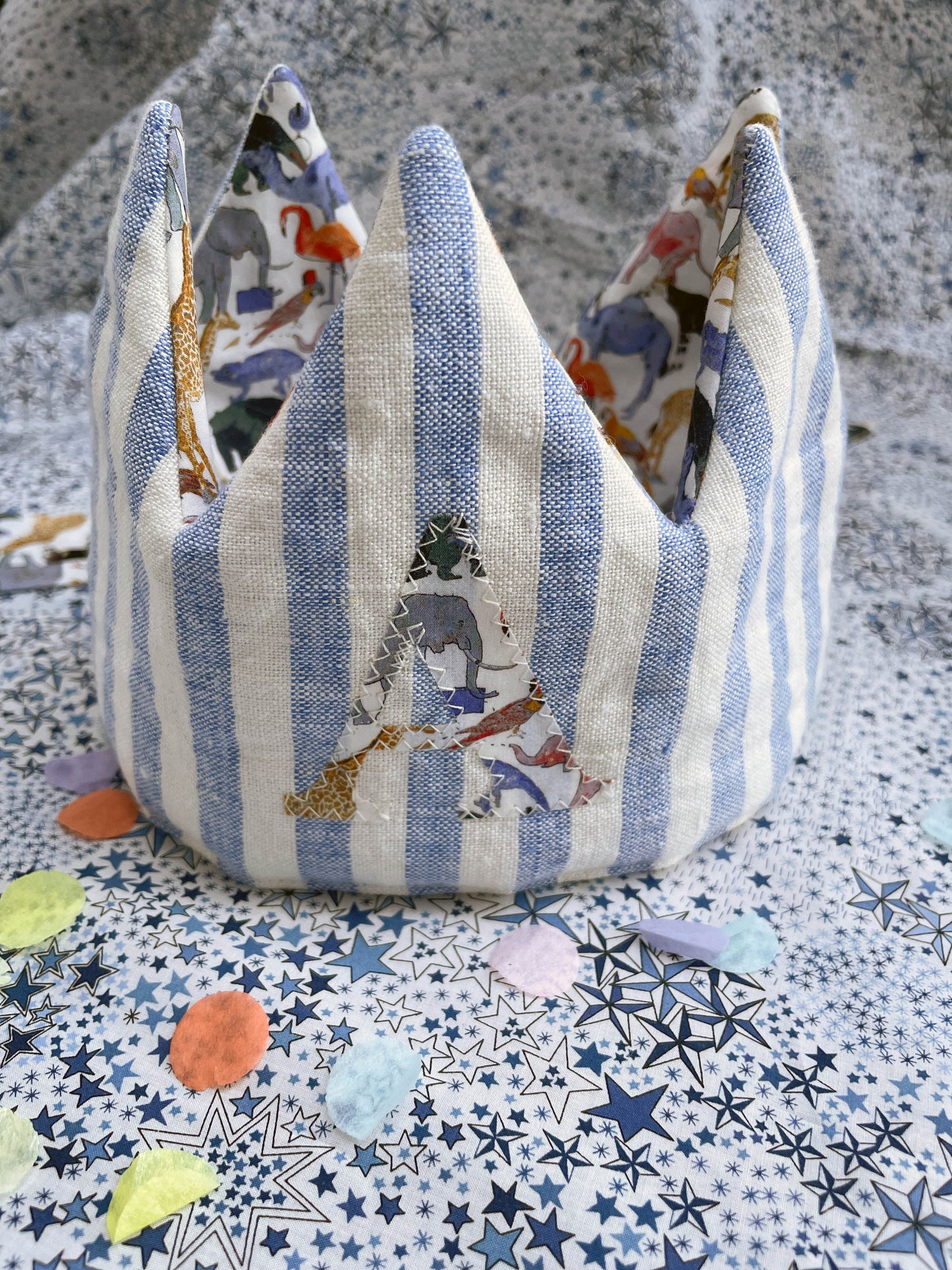 Blue Stripe Linen Birthday Crown