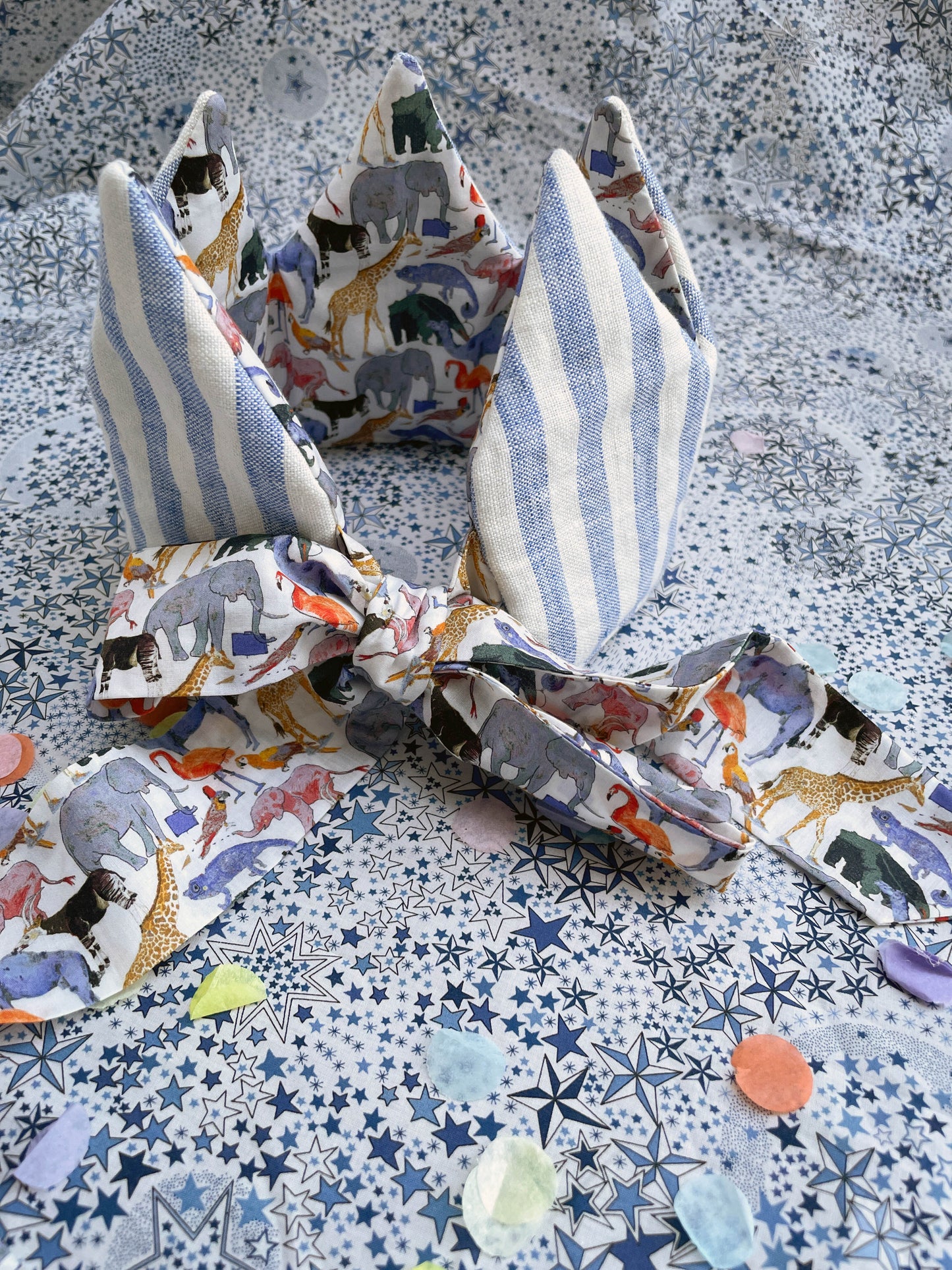 Blue Stripe Linen Birthday Crown