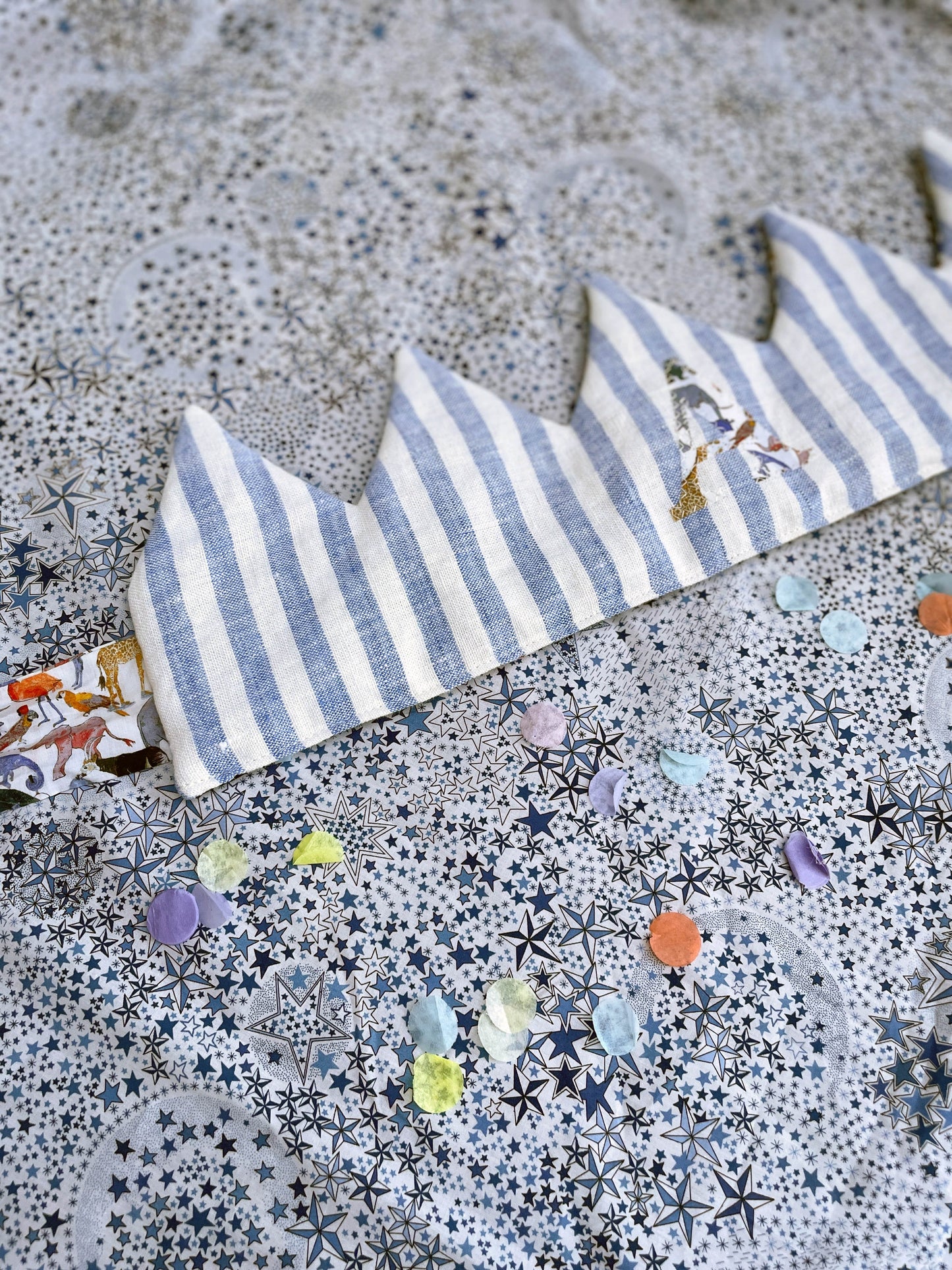 Blue Stripe Linen Birthday Crown