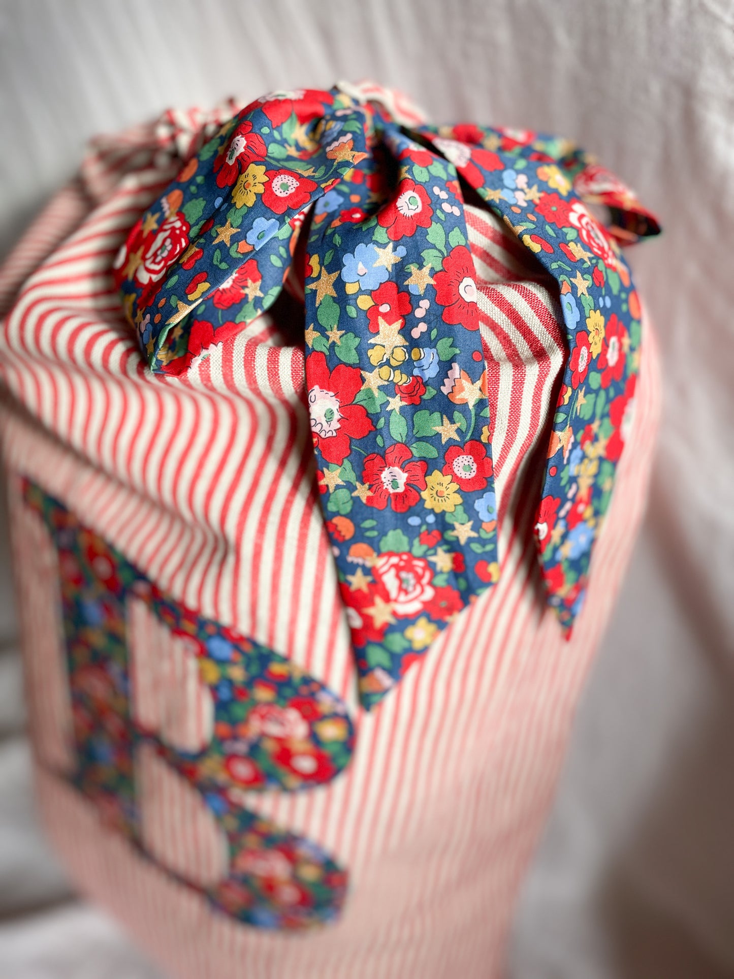 Red Striped Linen Monogrammed Christmas Gift Sack