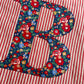 Reusable red linen Christmas sack with Betsy Navy Stars - luxury personalised gift bag with Liberty fabric monogram