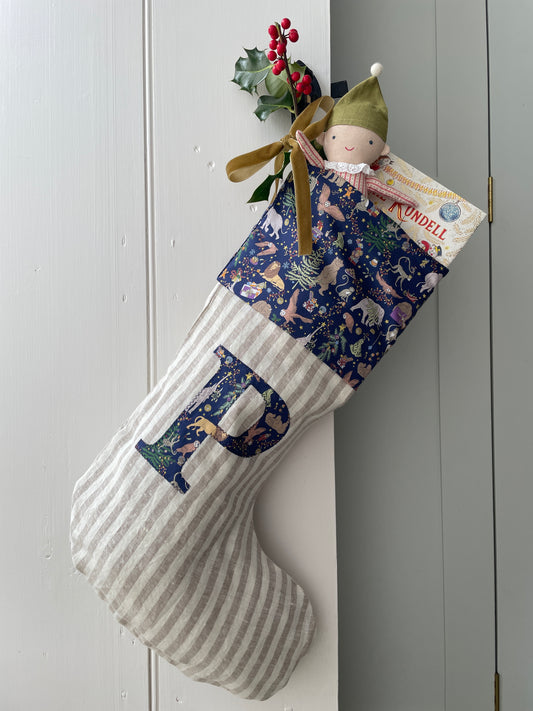 Natural Striped Linen Personalised Christmas Stocking