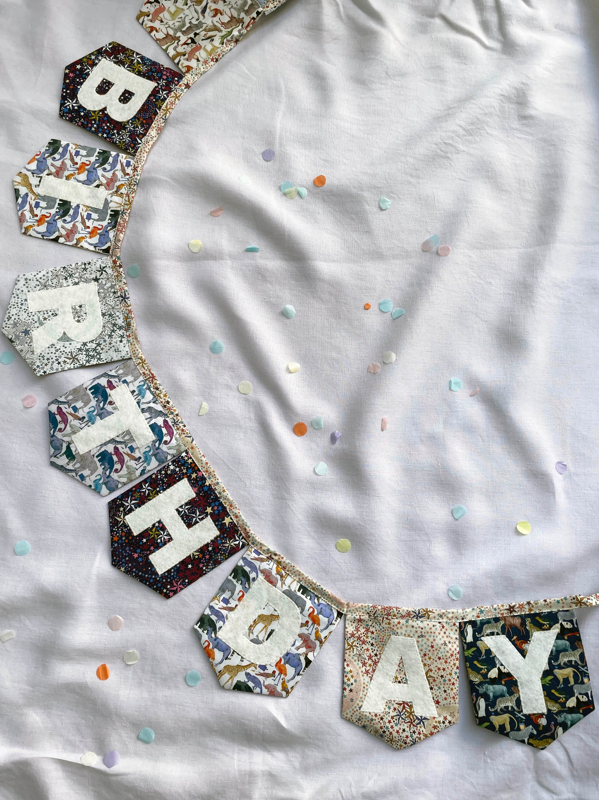 Liberty Print Happy Birthday Bunting Animals and Stars