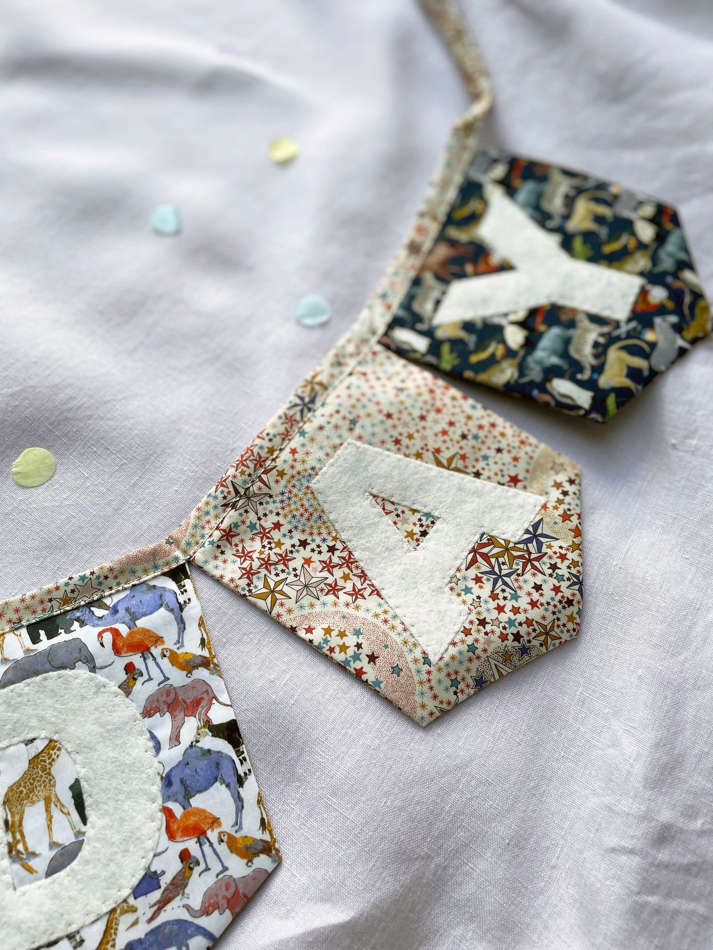 Liberty Print Happy Birthday Bunting Animals and Stars