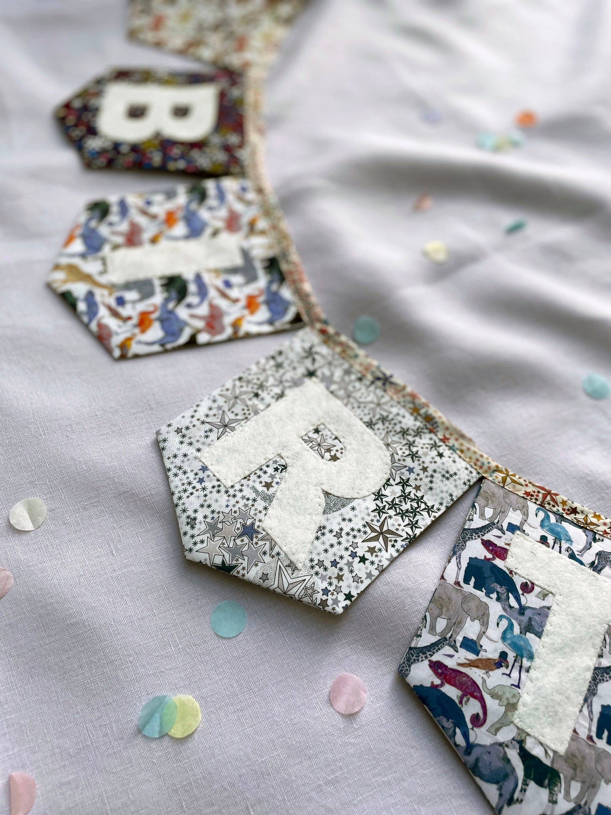 Liberty Print Happy Birthday Bunting Animals and Stars