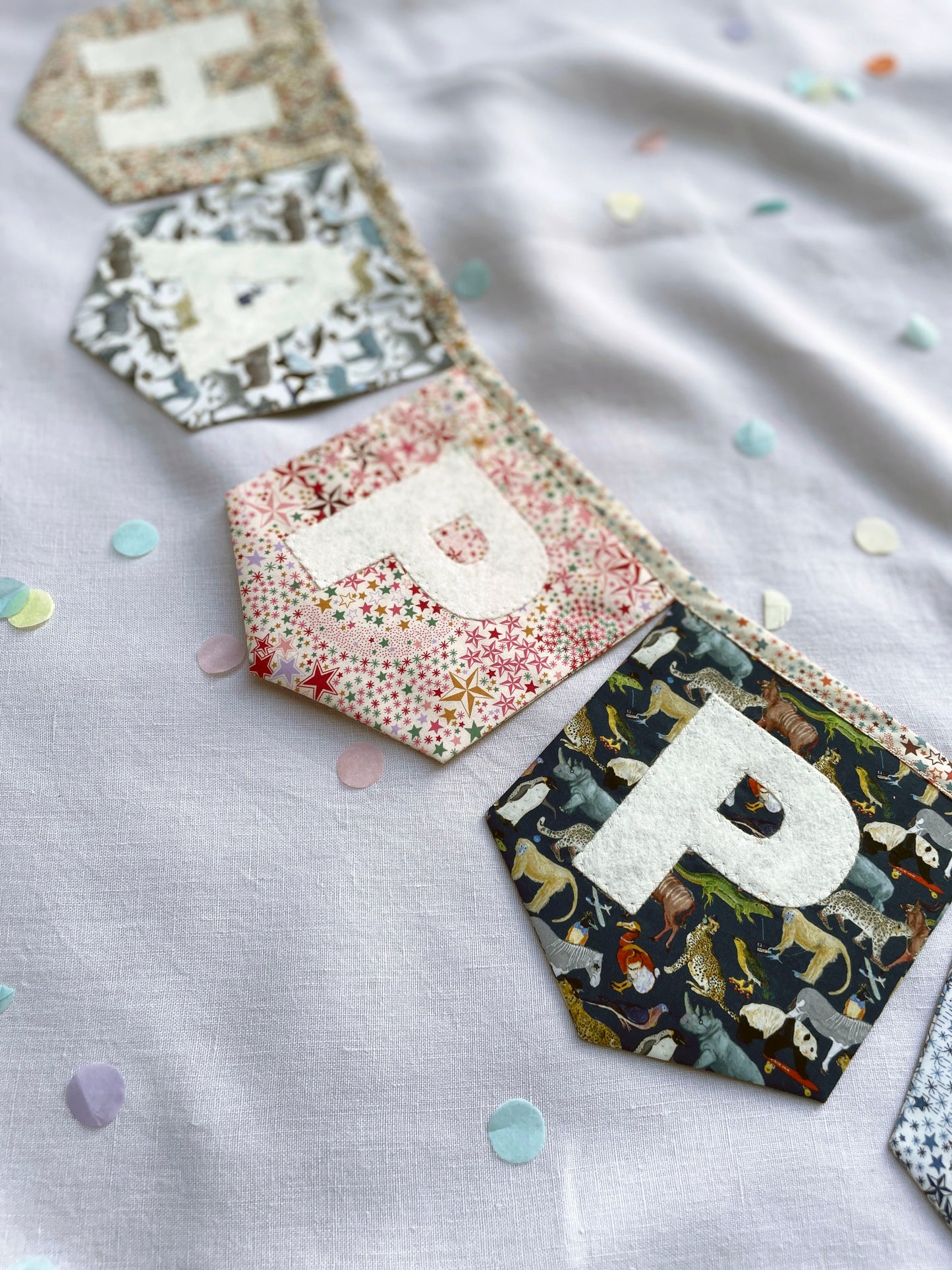 Liberty Print Happy Birthday Bunting Animals and Stars
