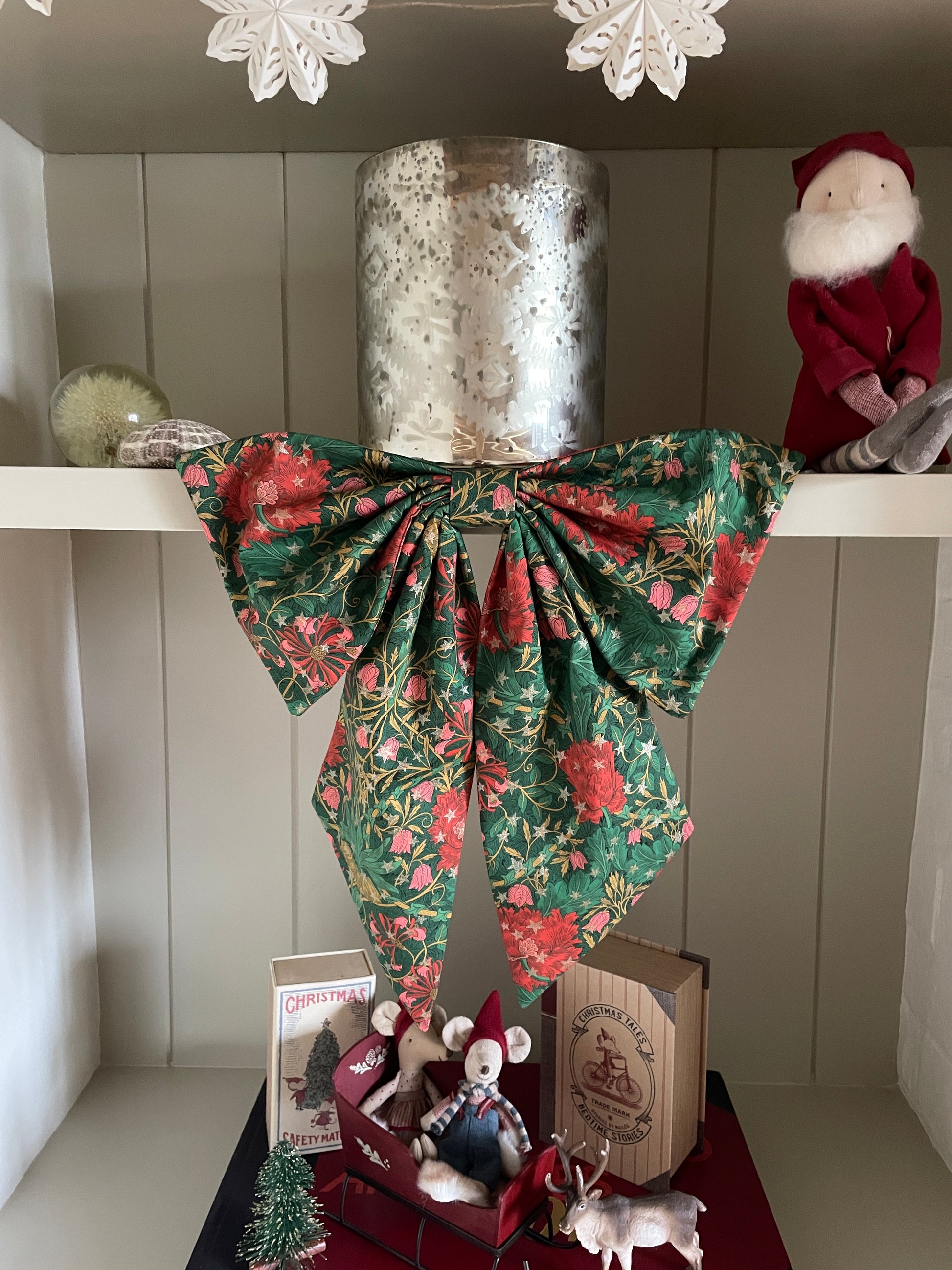 Large oversized Christmas decoration bow in Liberty London March sparkle print