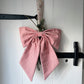 Linen Oversized Christmas Bow Red Stripe