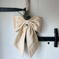 Linen Oversized Christmas Bow Gold Stripe
