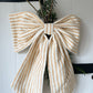 Linen Oversized Christmas Bow Gold Stripe