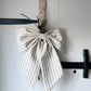 Linen Oversized Christmas Bow Natural Stripe