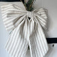 Linen Oversized Christmas Bow Natural Stripe