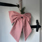 Linen Oversized Christmas Bow Red Stripe
