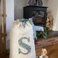 Personalised Natural Striped Linen Christmas Sack with Liberty Print Monogram