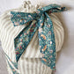 Personalised Natural Striped Linen Christmas Sack with Liberty Print Monogram