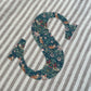 Personalised Natural Striped Linen Christmas Sack with Liberty Print Monogram