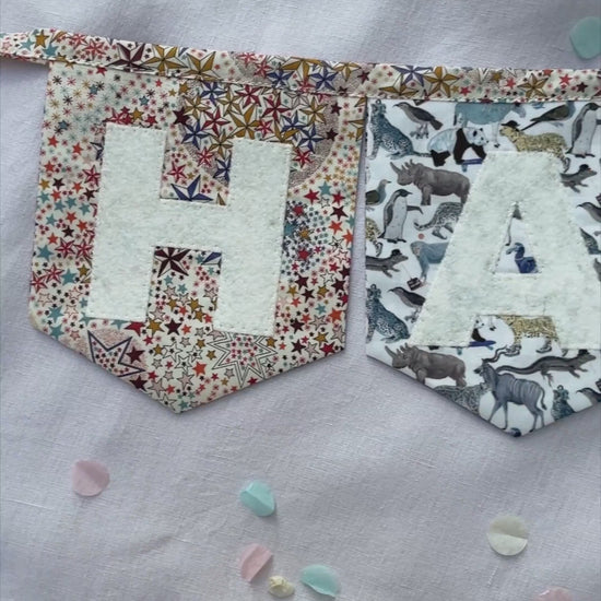 Liberty Print Happy Birthday Bunting Animals and Stars