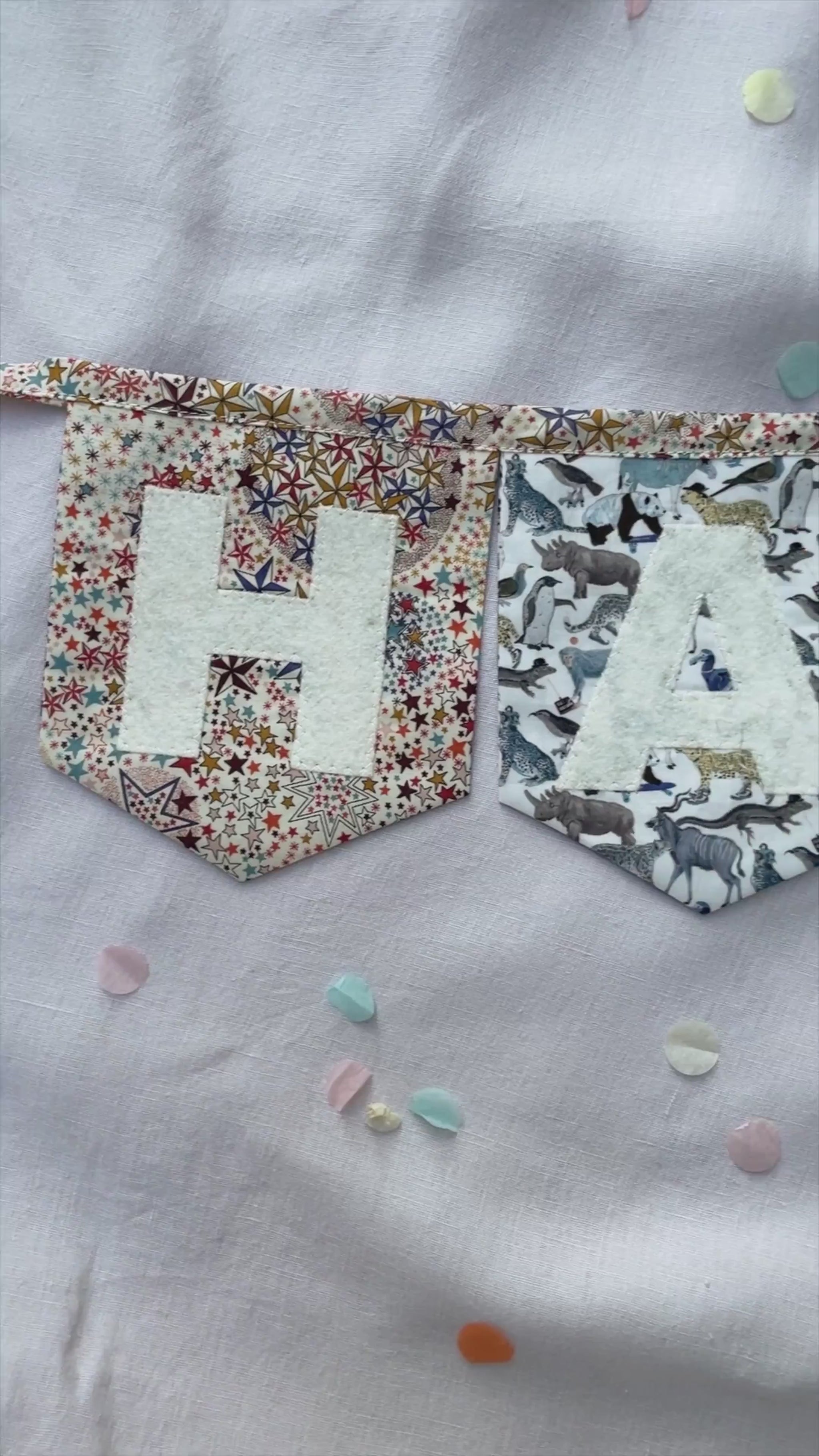 Liberty Print Happy Birthday Bunting Animals and Stars