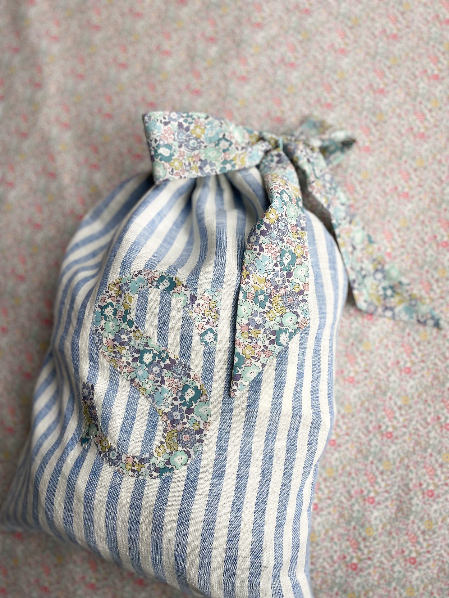 Personalised Narrow Linen Blue Stripe Easter Gift sack
