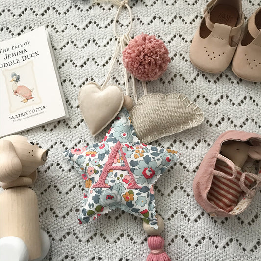 Large Personalised Embroidered Liberty Print Nursery Star and Cloud Decor Hanging