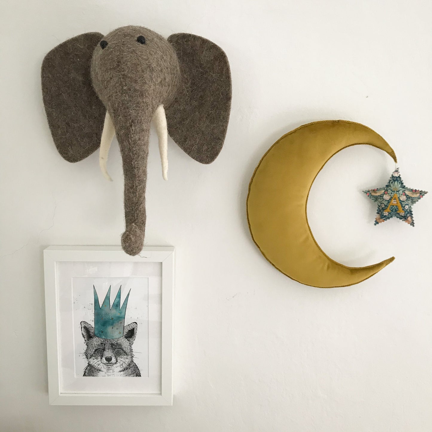 Personalised 3D Velvet and Liberty padded Moon and Star Wall Decoration
