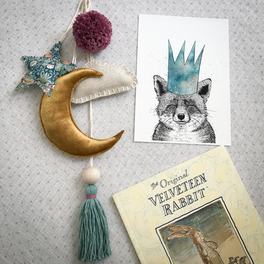 Velvet moon and Liberty London Print hanging