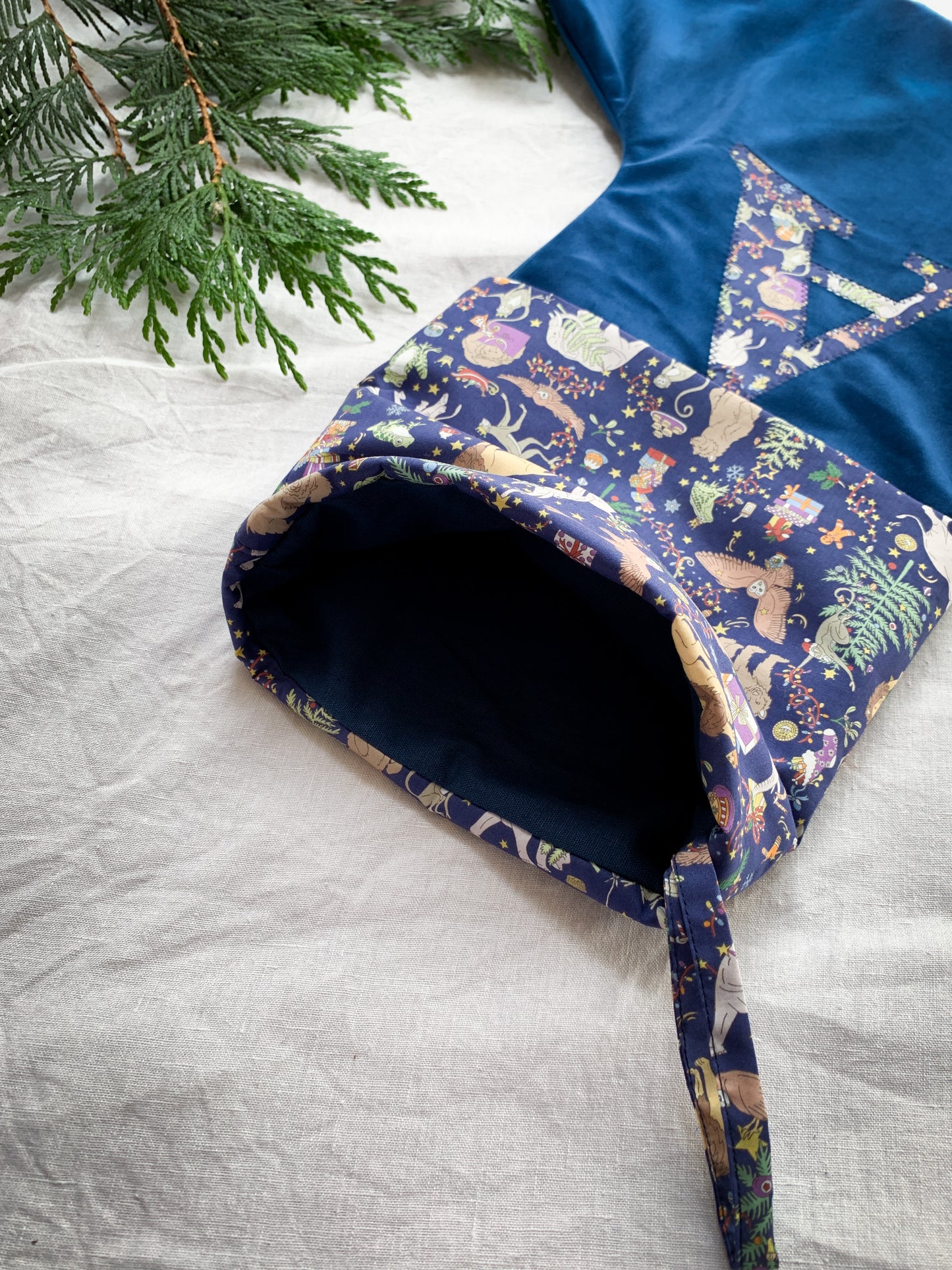 Navy Personalised Velvet Christmas Stocking
