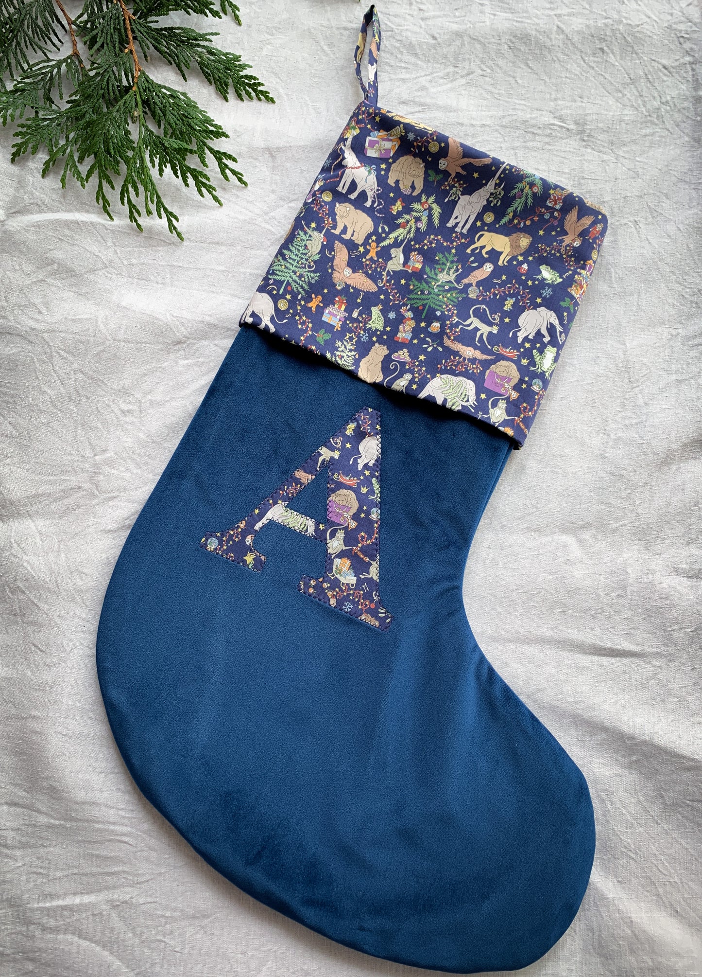 Navy Personalised Velvet Christmas Stocking