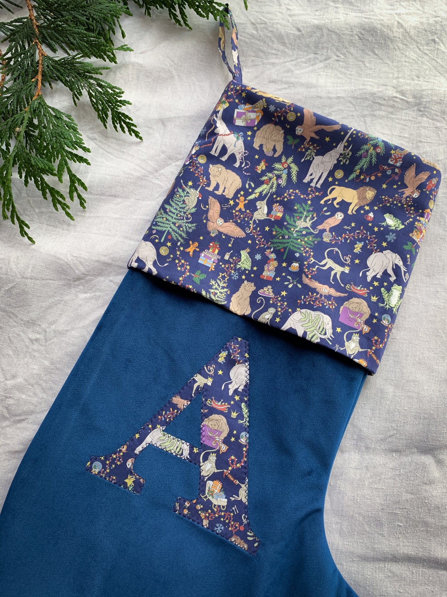 Navy Personalised Velvet Christmas Stocking